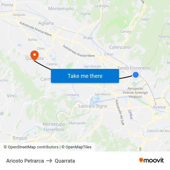 Ariosto Petrarca to Quarrata map