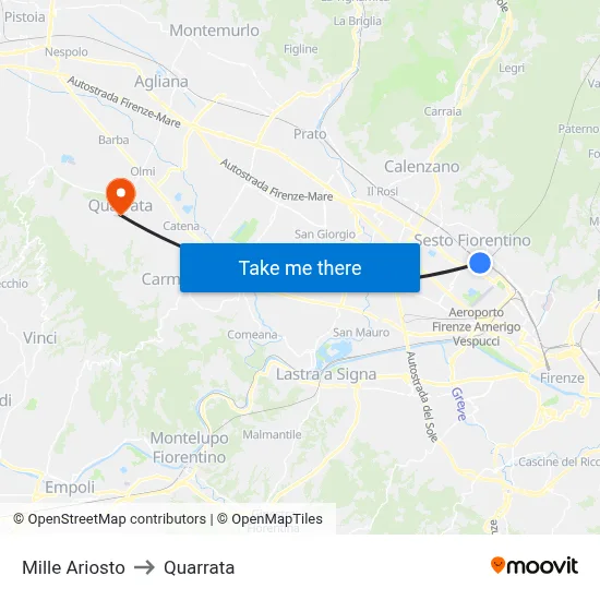 Mille Ariosto to Quarrata map