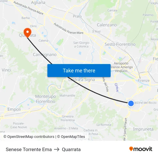 Senese Torrente Ema to Quarrata map
