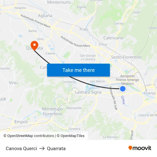 Canova Querci to Quarrata map