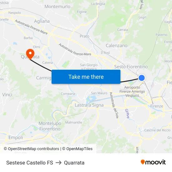 Sestese Castello FS to Quarrata map