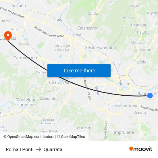 Roma I Ponti to Quarrata map