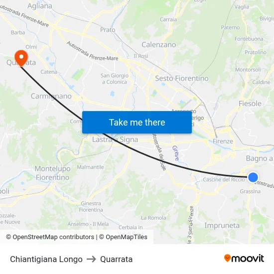 Chiantigiana Longo to Quarrata map