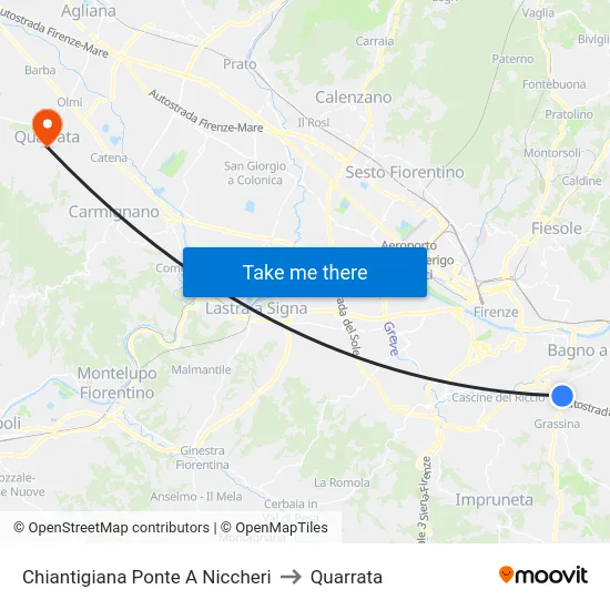 Chiantigiana Ponte A Niccheri to Quarrata map