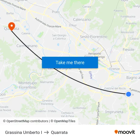 Grassina Umberto I to Quarrata map