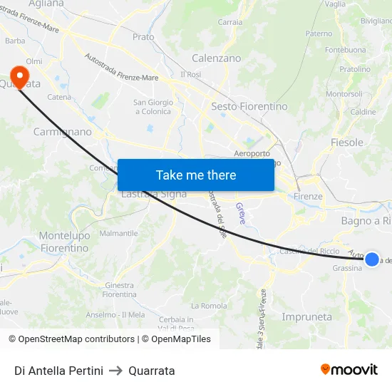 Antella Pertini to Quarrata map