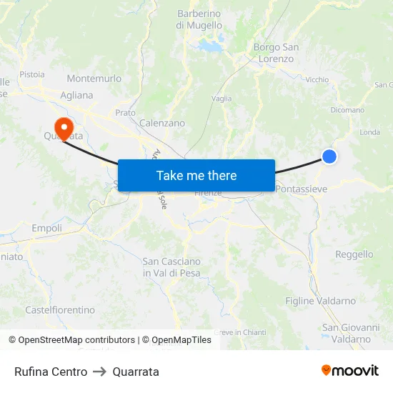 Rufina Center to Quarrata map
