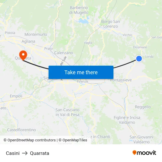 Casini to Quarrata map