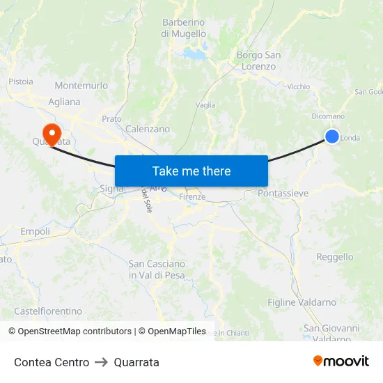 Contea Center to Quarrata map