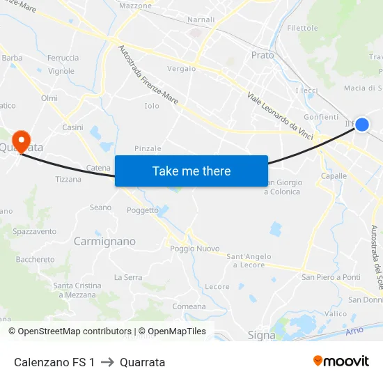Calenzano Station 1 to Quarrata map