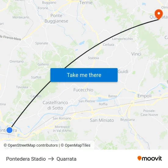 Pontedera Stadio to Quarrata map