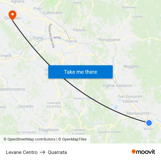Levane Center to Quarrata map