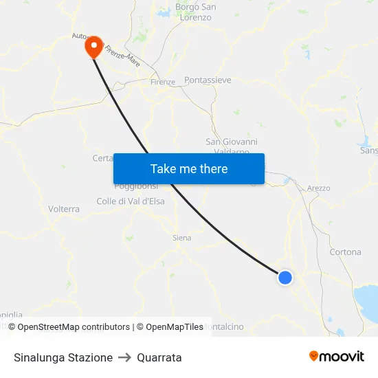 Sinalunga Station to Quarrata map