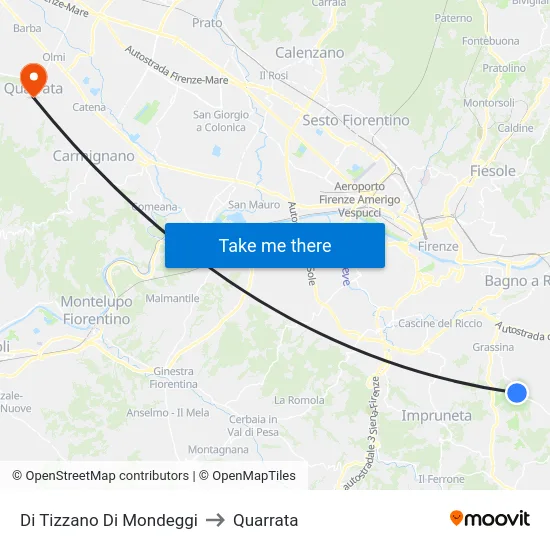 Di Tizzano Di Mondeggi to Quarrata map