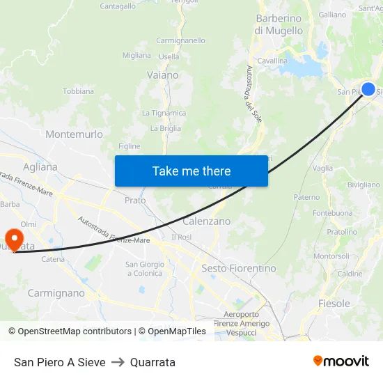 San Piero A Sieve to Quarrata map