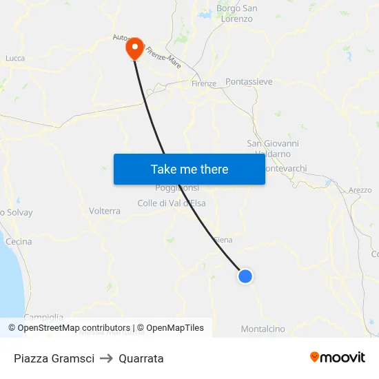 Gramsci Square to Quarrata map