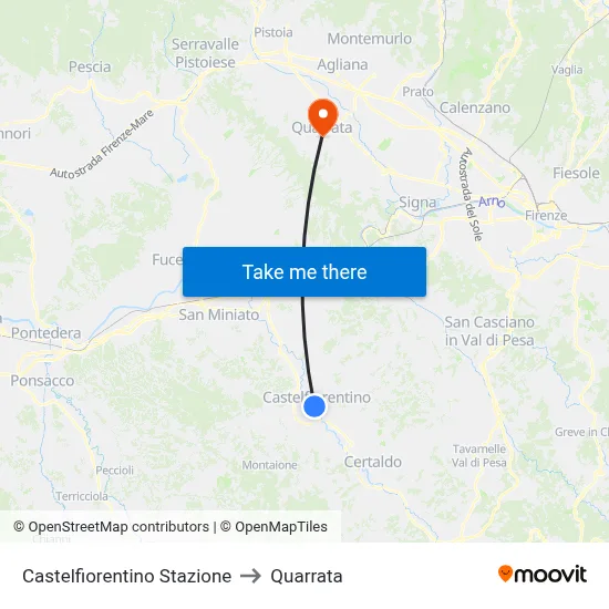 Castelfiorentino Station to Quarrata map