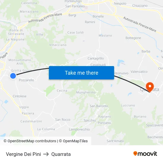 Vergine Dei Pini to Quarrata map