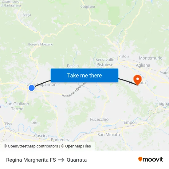 Regina Margherita FS to Quarrata map