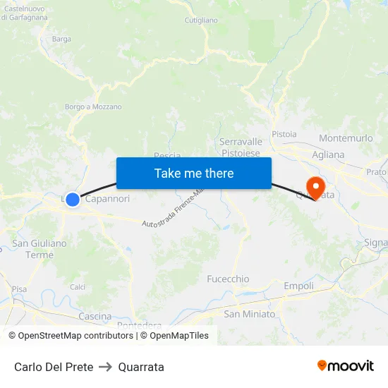 Carlo Del Prete to Quarrata map