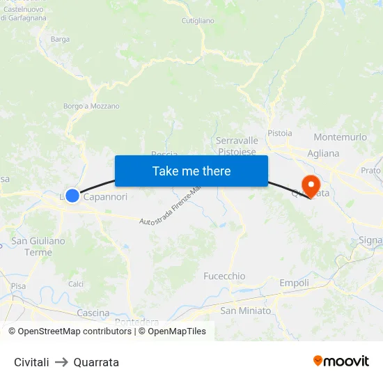 Civitali to Quarrata map