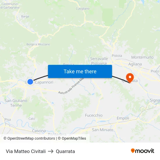 Via Matteo Civitali to Quarrata map