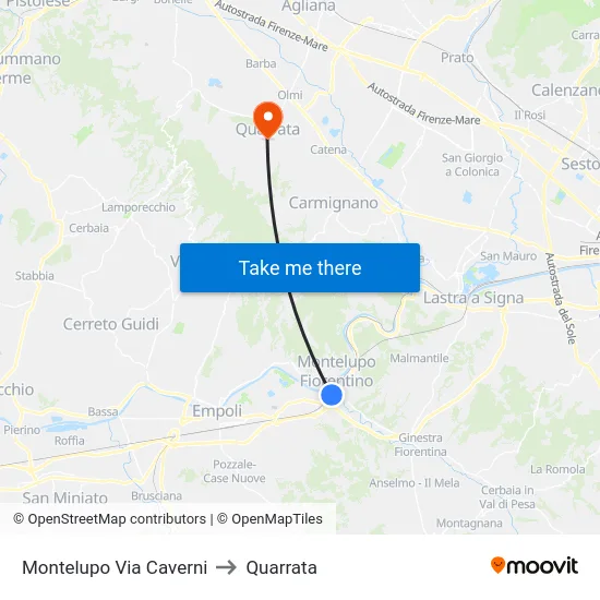 Montelupo Via Caverni to Quarrata map