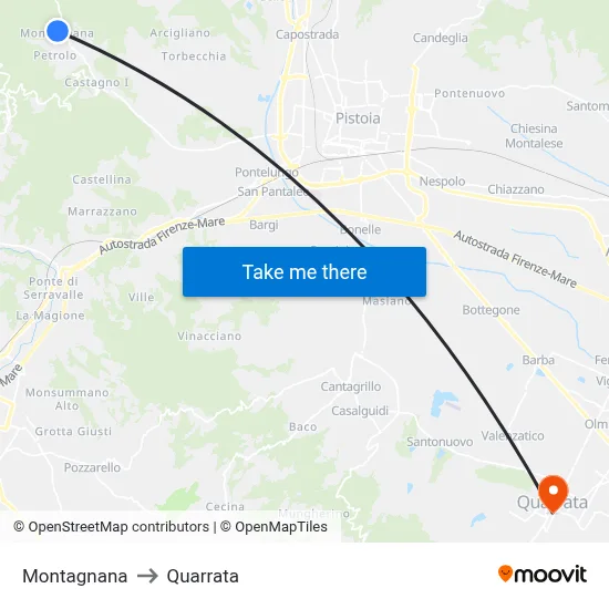 Montagnana to Quarrata map