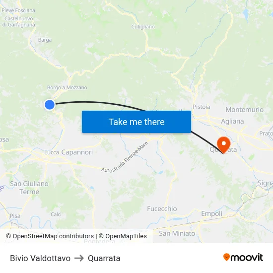 Valdottavo Junction to Quarrata map