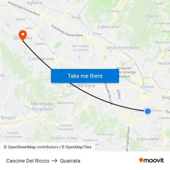 Cascine Del Riccio to Quarrata map