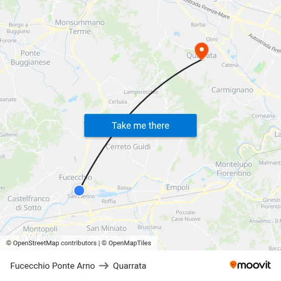 Fucecchio Arno Bridge to Quarrata map