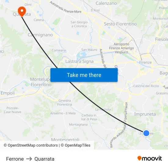 Ferrone to Quarrata map