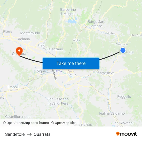 Sandetole to Quarrata map