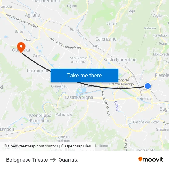Bolognese Trieste to Quarrata map