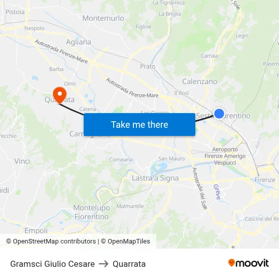 Gramsci Giulio Cesare to Quarrata map