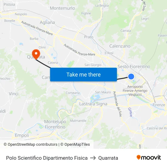 Polo Scientifico Dipartimento Fisica to Quarrata map