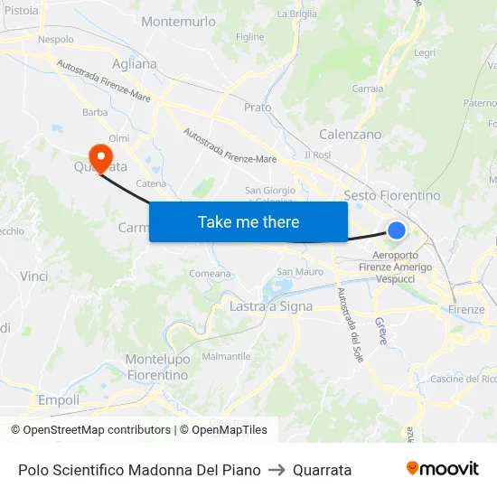 Scientific Center Madonna Del Piano to Quarrata map
