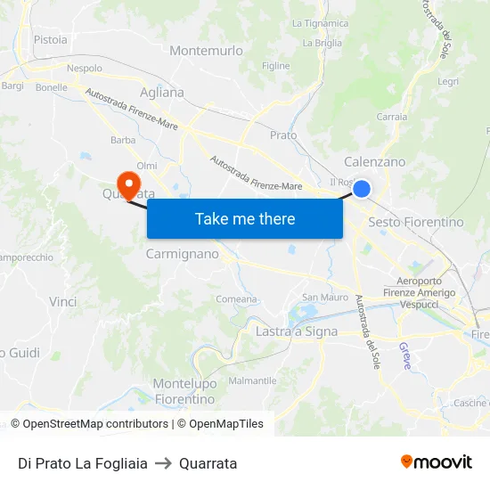 Di Prato La Fogliaia to Quarrata map