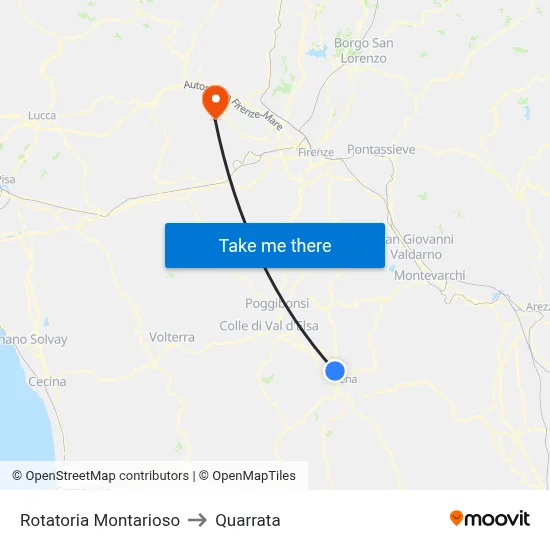 Montarioso Roundabout to Quarrata map