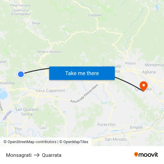 Monsagrati to Quarrata map