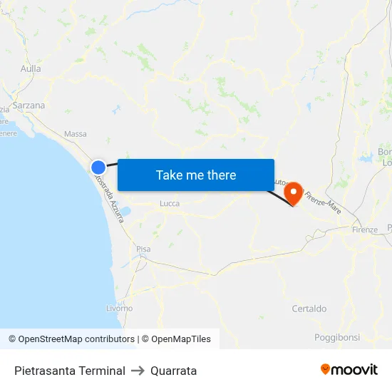 Pietrasanta Terminal to Quarrata map