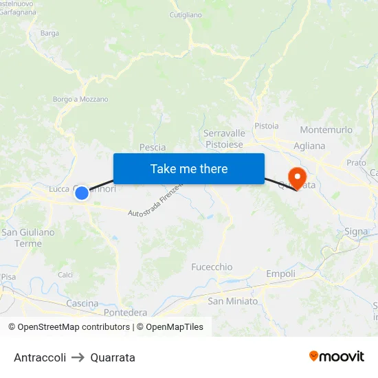 Antraccoli to Quarrata map