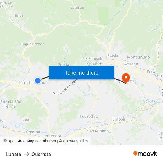 Lunata to Quarrata map