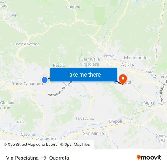 Via Pesciatina to Quarrata map