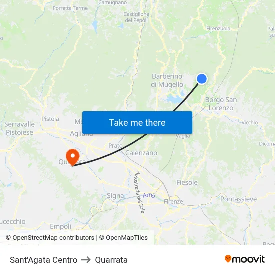 Sant'Agata Center to Quarrata map
