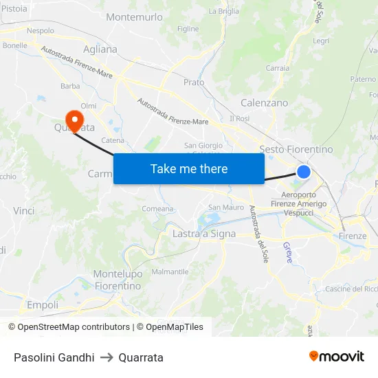 Pasolini Gandhi to Quarrata map