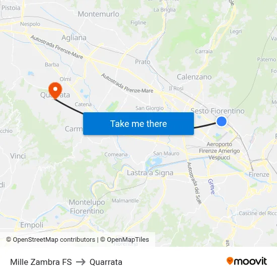 Mille Zambra Station to Quarrata map