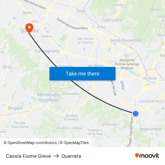 Cassia Greve River to Quarrata map