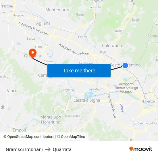 Gramsci Imbriani to Quarrata map