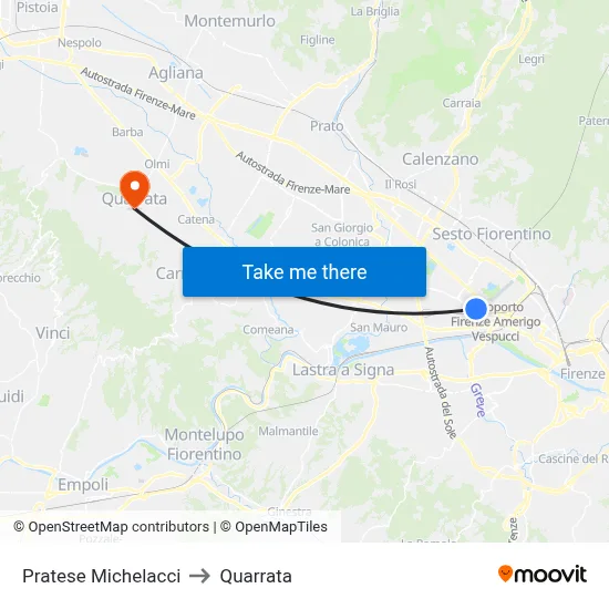 Pratese Michelacci to Quarrata map